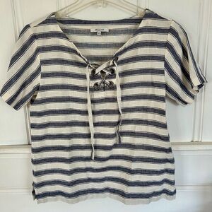 Madewell Women's Striped Navy and White Top XS